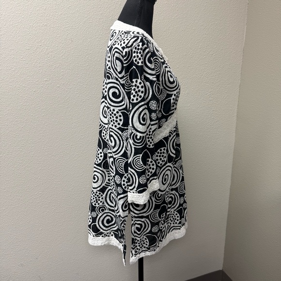 Peppermint Bay Boho Tunic Top Black White Cotton Crochet Trim Beach Large - Picture 6 of 9